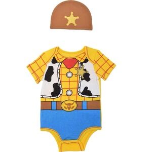 NWOT Disney Cosplay Toy Story Woody Baby Bodysuit and Hat‎ Set Newborn